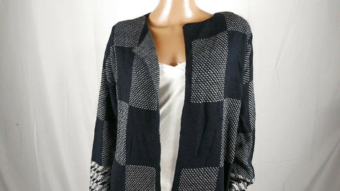New NY COLLECTION Women Duster Cardigan Sweater Long Sleeve Black Check Plus 2X