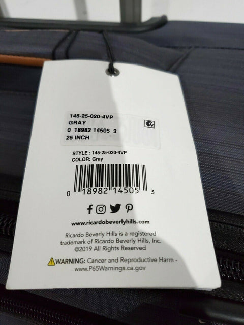 $320 New Ricardo Cabrillo 2.0 25" Soft Spinner Check-IN Suitcase Luggage Gray