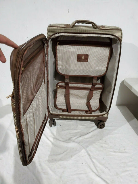 $320 London Fog Oxford II 25" Spinner Expandable Softcase Suitcase Luggage Brown