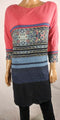Free People Women Scoop-Neck 3/4 Sleeve Flower Stripe Pink Tunic Sweater Dress M