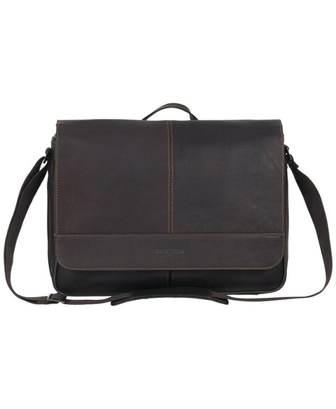 $340 KENNETH COLE REACTION FLAP OVER MESSENGER LEATHER LAPTOP BAG BROWN