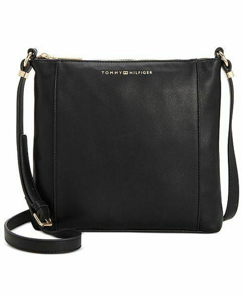 $108 Tommy Hilfiger Women Penelope Crossbody Bag Black Shoulder Front Pocket Zip - evorr.com