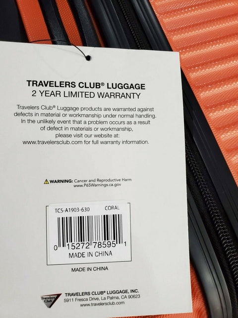 New Travelers Club Luggage Basette 24" Orange Luggage Suitcase Spinner