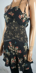 Intimately Free People Women's Black Floral Printed Strap Layered Dress X-Small