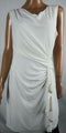 New Ralph Lauren Women Sleeveless White Side Ruffle Ruched Neck Stretch Dress 16