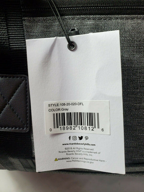 New Ricardo Beverly Hills Malibu Bay 2.0 20" Carry on Weekender Duffel Bag Grey