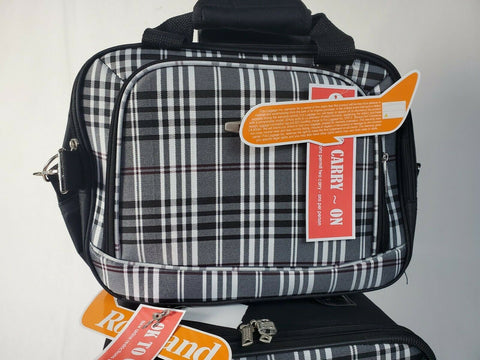 $240 New Rockland 2 PC Carry On Luggage Set Rolling Wheel Suitcase Black Plaids