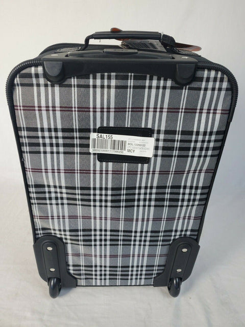 $240 New Rockland 2 PC Carry On Luggage Set Rolling Wheel Suitcase Black Plaids