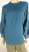 New ALFANI Women's Teal Blue Bell Sleeve Band Neck Blouse Top Size Plus 1X