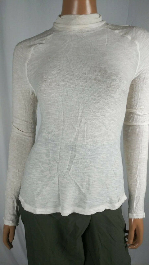 $108 Intimately Free People Women Ivory Long Sleeve High Neck Blouse Top Size S - evorr.com