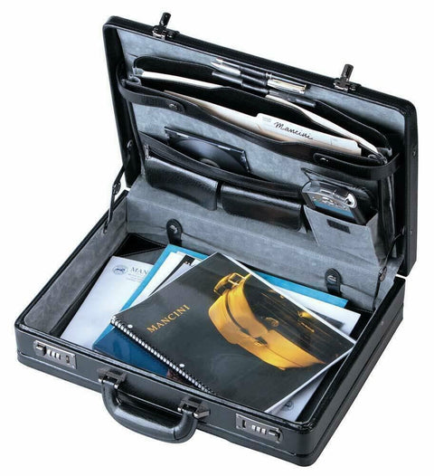 $380 NWT Mancini BUSINESS Expandable Attache Case TSA Locked Briefcase Leather