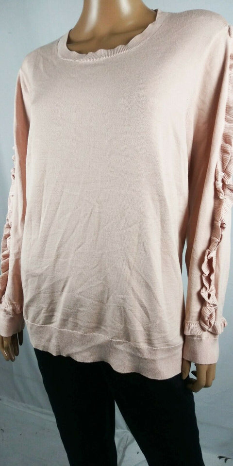$109 Calvin Klein Women's Pink Ruffled Long Sleeve Pullover Sweater Top Plus 2X - evorr.com