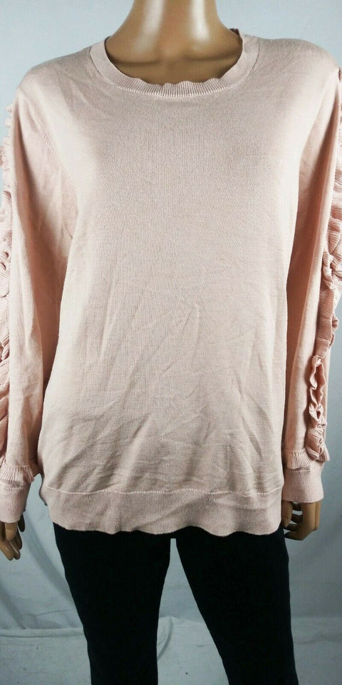 $109 Calvin Klein Women's Pink Ruffled Long Sleeve Pullover Sweater Top Plus 2X - evorr.com