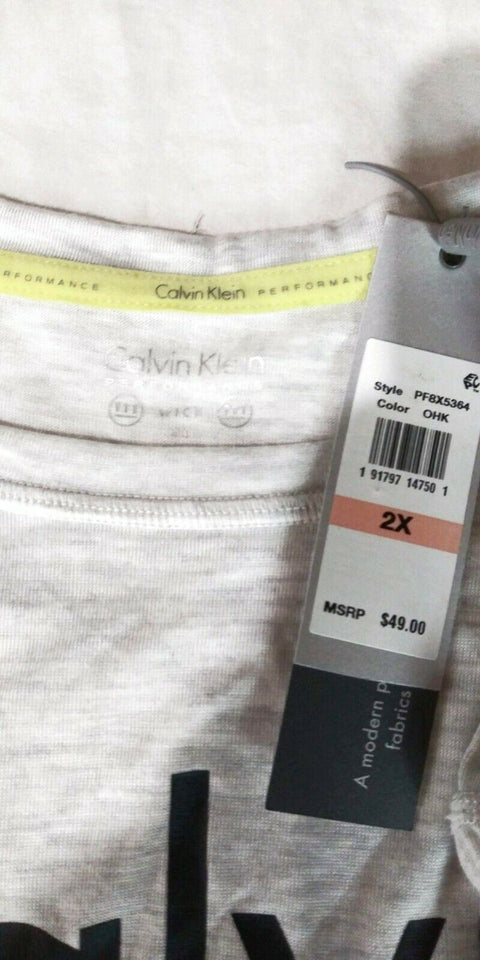 $109 Calvin Klein Women's Ivory Short Sleeve Performance Blouse Top Plus 2X - evorr.com