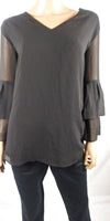 $109 Calvin Klein Women's Black Bell Sleeve Sheer Blouse Top Plus Size 3X - evorr.com