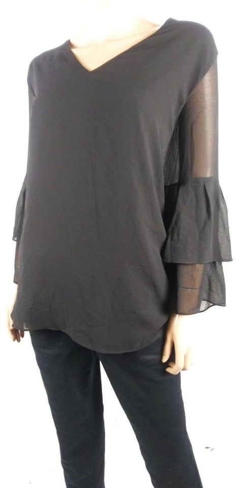 $109 Calvin Klein Women's Black Bell Sleeve Sheer Blouse Top Plus Size 3X - evorr.com