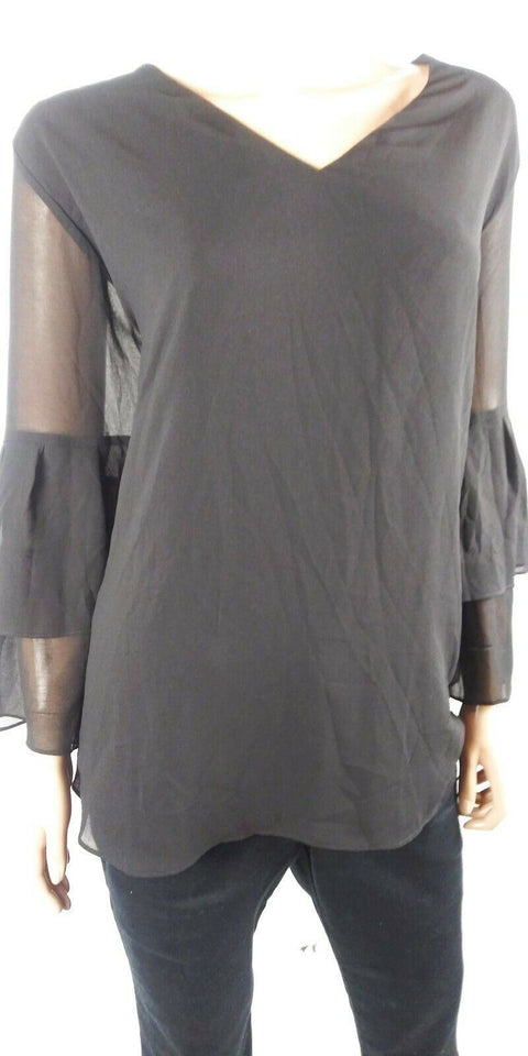 $109 Calvin Klein Women's Black Bell Sleeve Sheer Blouse Top Plus Size 3X - evorr.com
