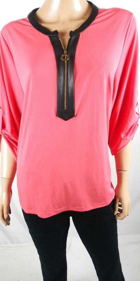 $109 Calvin Klein Women's 1/2 Zip Roll Sleeve Orange Stretch Blouse Top Plus 3X - evorr.com