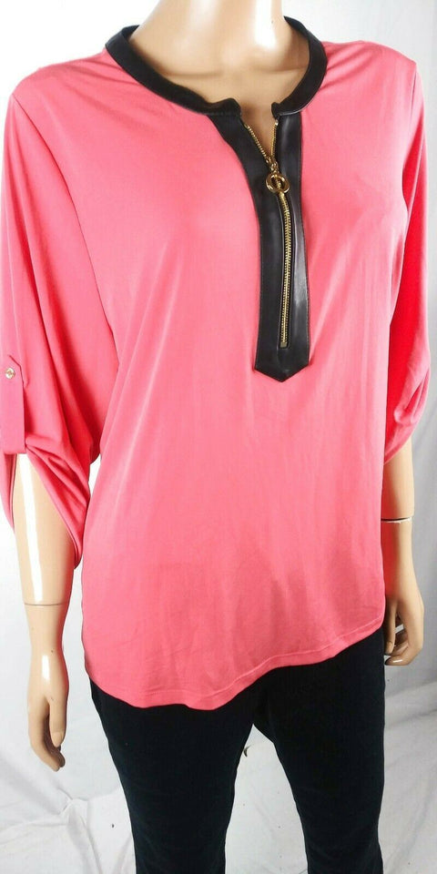 $109 Calvin Klein Women's 1/2 Zip Roll Sleeve Orange Stretch Blouse Top Plus 3X - evorr.com