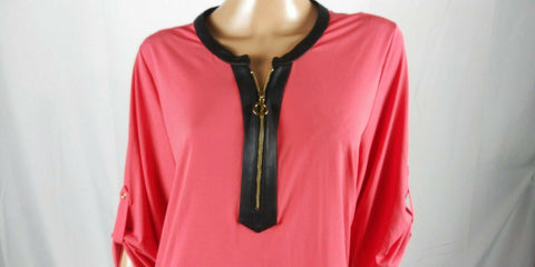 $109 Calvin Klein Women's 1/2 Zip Roll Sleeve Orange Stretch Blouse Top Plus 3X - evorr.com