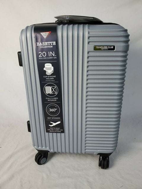New Travelers Club  Basette 20" Silver Luggage Spinner Carry On Cup Holder