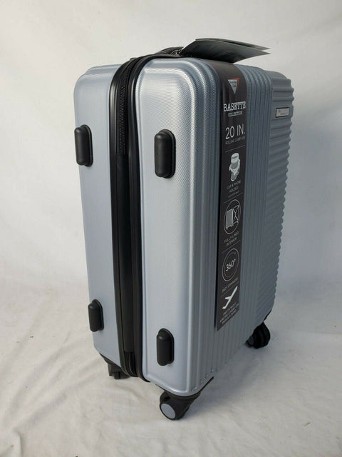 New Travelers Club  Basette 20" Silver Luggage Spinner Carry On Cup Holder