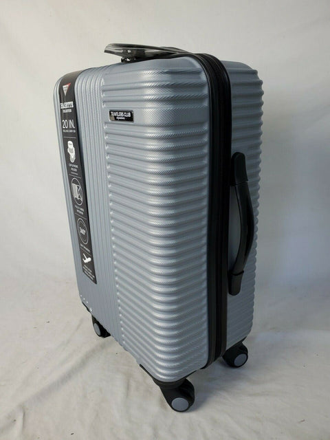 New Travelers Club  Basette 20" Silver Luggage Spinner Carry On Cup Holder