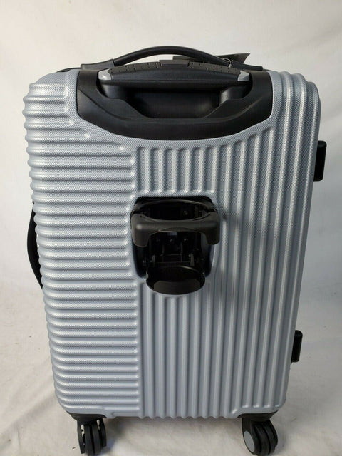 New Travelers Club  Basette 20" Silver Luggage Spinner Carry On Cup Holder