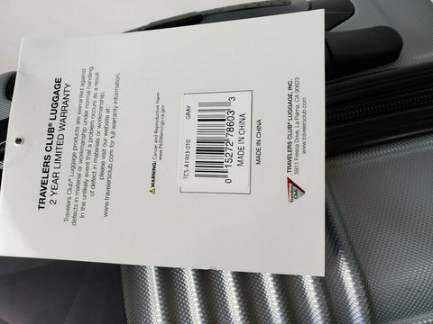 New Travelers Club  Basette 20" Silver Luggage Spinner Carry On Cup Holder