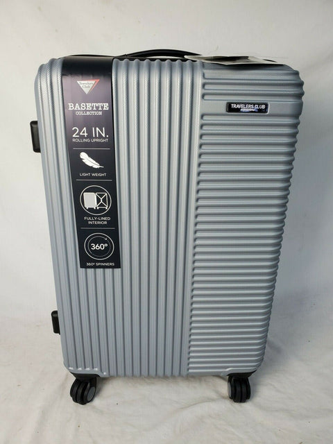 New Travelers Club Basette 24" Silver Luggage Suitcase Spinner Wheels - evorr.com