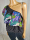 New Free People Women One Shoulder Black Floral Ruffle Stretch Blouse Top Size L - evorr.com