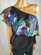 New Free People Women One Shoulder Black Floral Ruffle Stretch Blouse Top Size L - evorr.com