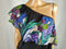 New Free People Women One Shoulder Black Floral Ruffle Stretch Blouse Top Size L - evorr.com