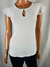 $109 CECE Women's White Short Sleeve Blouse Top Key-Hole Neck Stretch Size S - evorr.com