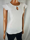 $109 CECE Women's White Short Sleeve Blouse Top Key-Hole Neck Stretch Size S - evorr.com