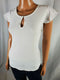$109 CECE Women's White Short Sleeve Blouse Top Key-Hole Neck Stretch Size S - evorr.com