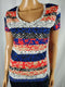 Tommy Hilfiger Women Short Sleeve Multi Print T-Shirt Blouse Top V-Neck Size M - evorr.com