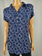 Charter Club Women Short Sleeve Blue Polo Shirt Chain Print Stretch Top Size XXL - evorr.com