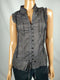 Spicy Girl Women Sleeveless Black Button Front Lace Shirt Blouse Top Size S