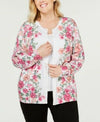 Karen Scott Women Long Sleeve Button Front White Multi Floral Cardigan Plus 1X