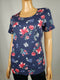 Karen Scott Women Short Sleeve Scoop Neck Blue Floral Printed Blouse Top Size XL - evorr.com