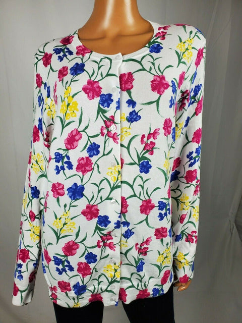 Karen Scott Women Long Sleeve Button Front Multi Floral Knit Cardigan Plus 2X - evorr.com