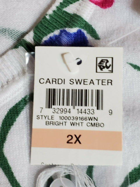 Karen Scott Women Long Sleeve Button Front Multi Floral Knit Cardigan Plus 2X - evorr.com