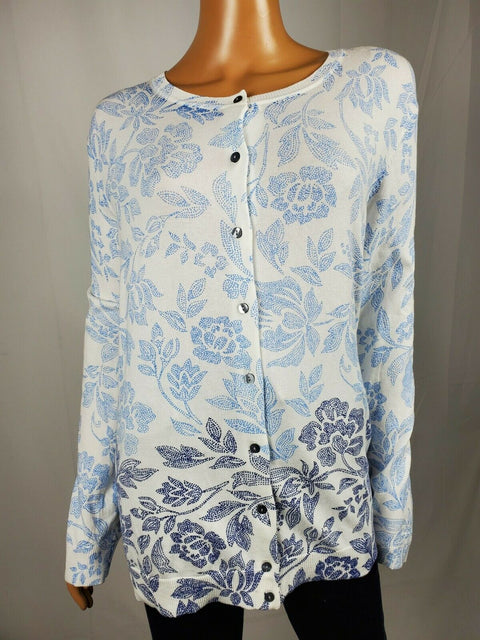 Karen Scott Women's Long Sleeve Button Front White Blue Paisley Cardigan Plus 3X - evorr.com