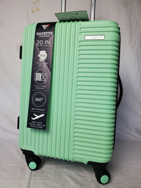 Travelers Club  Basette 20" Green Mint Luggage Spinner Carry On Suitcase