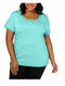 Karen Scott Women's Short Sleeve Scoop Neck Aqua Blue Cotton Blouse Top Plus 2X