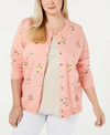 New Karen Scott Women's Long Sleeve Button Front Pink Flowers Cardigan Plus 2X - evorr.com