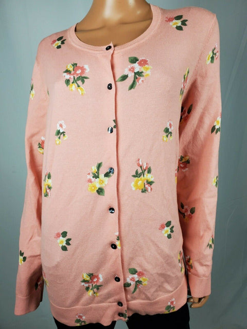 New Karen Scott Women's Long Sleeve Button Front Pink Flowers Cardigan Plus 2X - evorr.com