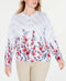 Karen Scott Women's Long Sleeve Button Front Gingham Flowers Cardigan Plus 0X