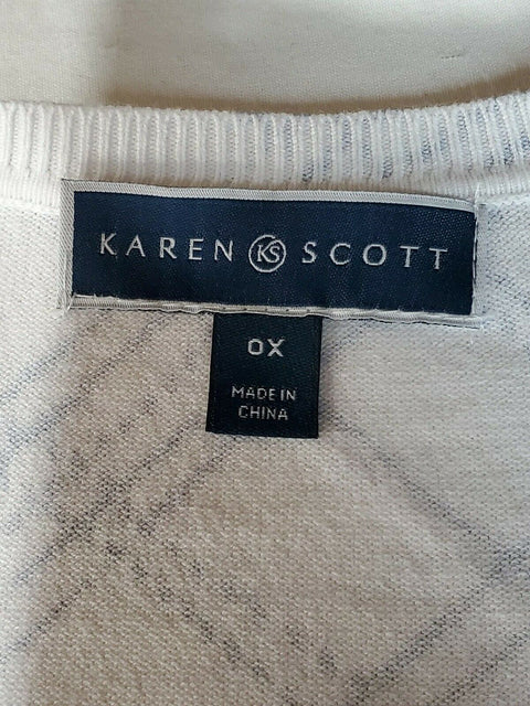 Karen Scott Women's Long Sleeve Button Front Gingham Flowers Cardigan Plus 0X